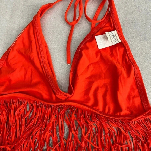 [D cup/ Medium] L Space Paprika Fringed Halter Top & D Ring Bottom Bikini Set - Picture 6 of 8